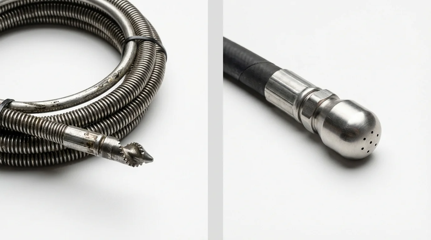 Drain snake cable and hydro jetting nozzle used for drain cleaning in Saint Michaels, AZ