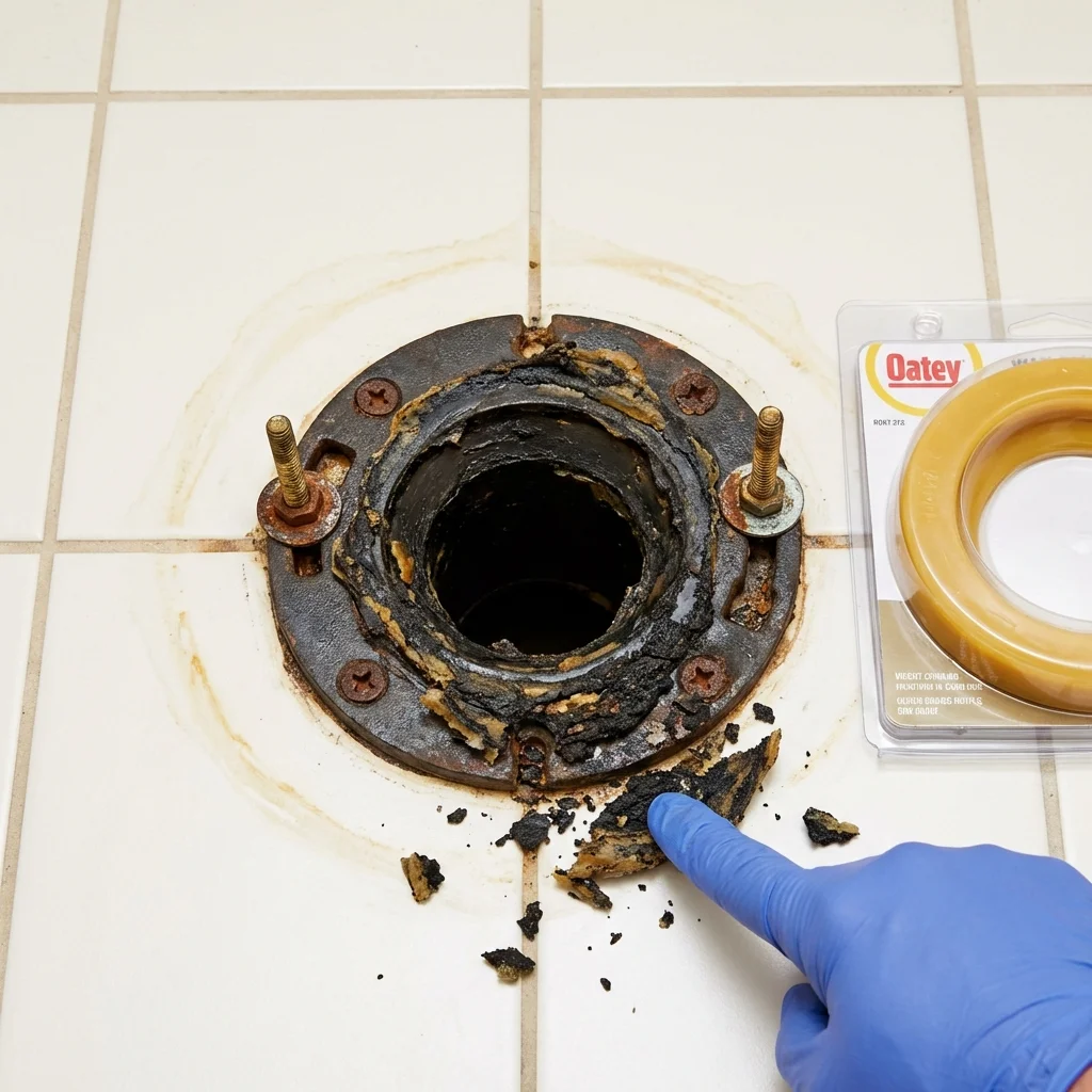 Failed wax ring showing water seepage at the base of a toilet in a Saint Michaels, AZ home