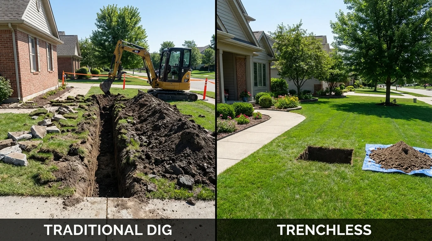 Trenchless sewer repair with minimal yard damage versus traditional excavation in Saint Michaels, AZ